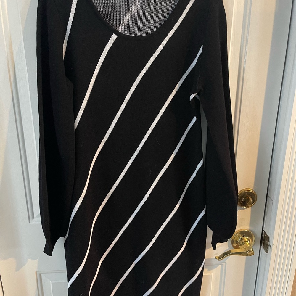 Nina Leonard Long Sleeve Black and White Striped Dress
